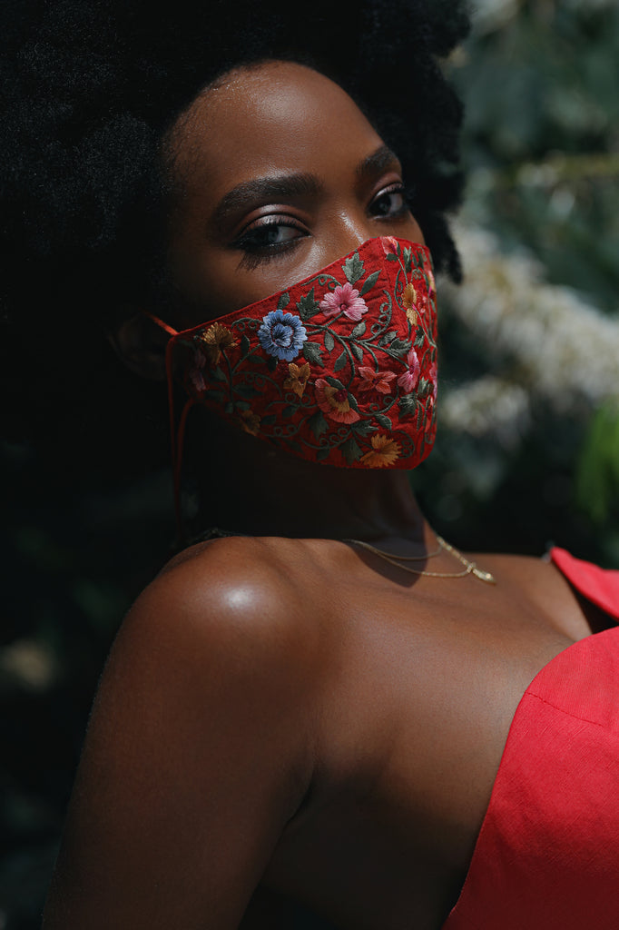 Crimson Passion Red Designer Handcrafted Face Mask 